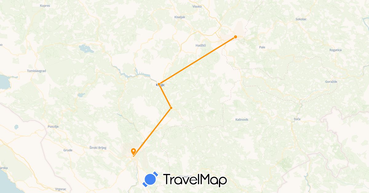 TravelMap itinerary: driving, hitchhiking in Bosnia and Herzegovina (Europe)